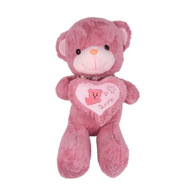 Медведь 70 см с сердцем, темно-розовый