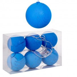 Набор новогодних шаров светящихся 6 шт 8 см Голубых 160 см