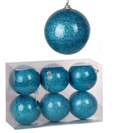 Набор новогодних шаров 6 шт 8 см  (цвет голубой)