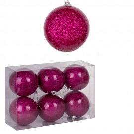 Набор новогодних шаров 6 шт 8 см  (цвет розовый)