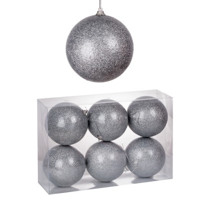 Набор новогодних шаров 6 шт 8 см  (цвет серебро)