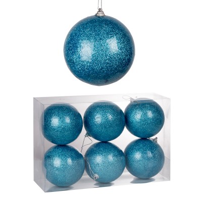 Набор новогодних шаров 6 шт 10 см  (цвет голубой)