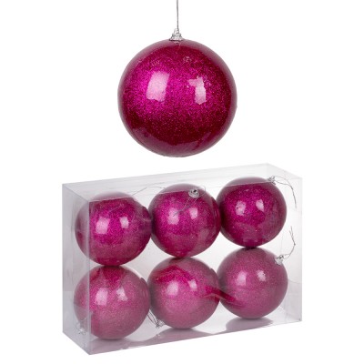 Набор новогодних шаров 6 шт 10 см  (цвет розовый)