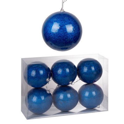 Набор новогодних шаров 6 шт 10 см  (цвет синий)
