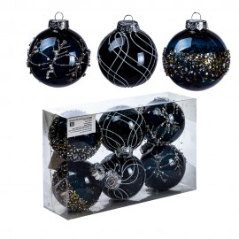 Набор новогодних шаров 6 шт 8 см (цвет синий)