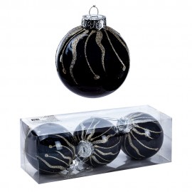 Набор новогодних шаров 3 шт 8 см  (цвет чёрный)