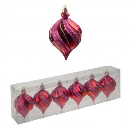 Набор елочных игрушек Луковки Красно розового цвета 6 шт. 8 см Набор елочных игрушек Луковки Красно розового цвета 6 шт. 8 см