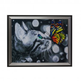 Алмазная мозаика Кошка с бабочкой 40х50 см